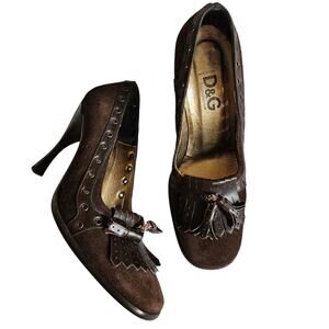 Vintage Y2K D&G Dolce & Gabbana Heels Brown Suede Loafers - 37 EU